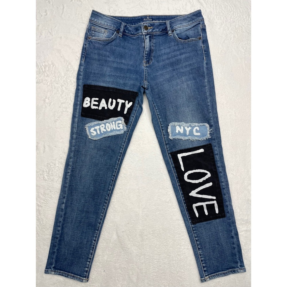 New York & Co Soho Weekender Jeans Size 4 Womens Blue Denim Graffiti Y2K Inspire